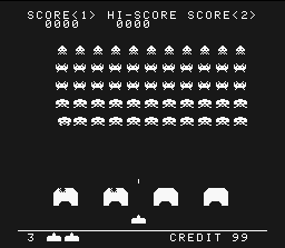 Space Invaders (SNES) screenshot: Black & white screen - the most classic of four screen types.