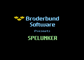 Spelunker (Atari 8-bit) screenshot: Broderbund re-release splash screen.
