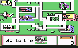 Stickybear: Town Builder (Commodore 64) screenshot: Playing the "Take a drive" game. I need to go where it shows.