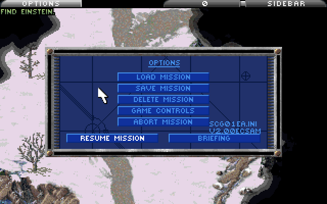 Command & Conquer: Red Alert (DOS) screenshot: In-game options, Allied colored scheme