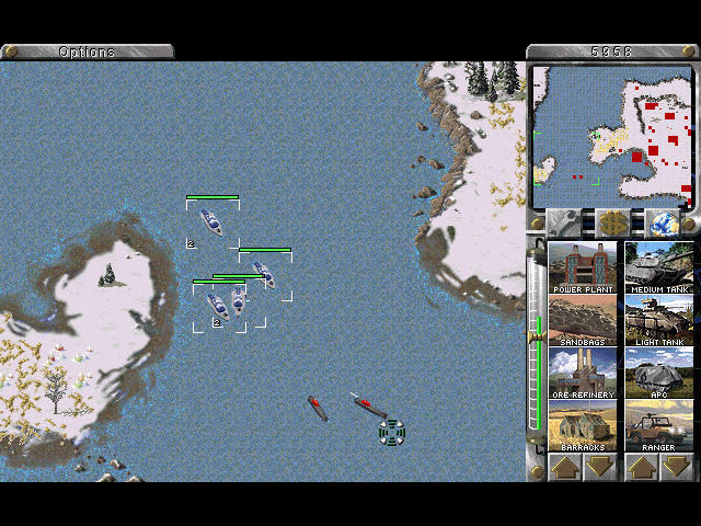 Command & Conquer: Red Alert (Windows) screenshot: Allied gunboats vs. Soviet submarines