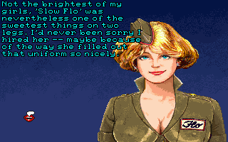 Leather Goddesses of Phobos! 2: Gas Pump Girls Meet the Pulsating Inconvenience from Planet X (DOS) screenshot: One of the many characters you can talk to (MCGA/VGA)