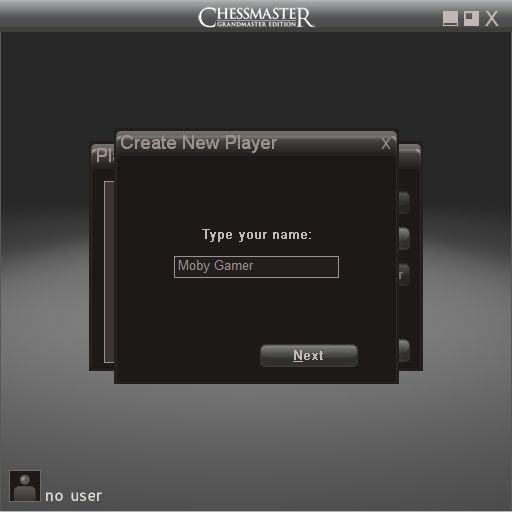 Chessmaster: Grandmaster Edition (Windows) screenshot: When loaded the player must either use an existing user id or create a new one. As well as a name they are asked for their experience level, age & gender