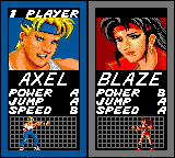 Streets of Rage (Game Gear) screenshot: Pick your character