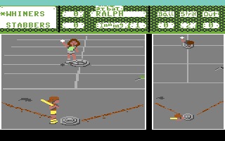 Street Sports Baseball (Commodore 64) screenshot: Here's the pitch on field two