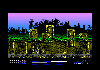 Stryker in the Crypts of Trogan (Amstrad CPC) screenshot: Below ground level