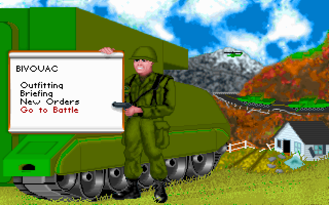 M1 Tank Platoon (DOS) screenshot: Bivouac options screen (MCGA/VGA)