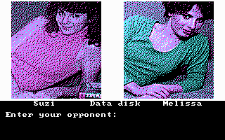 Strip Poker II (DOS) screenshot: Choose an opponent (CGA)