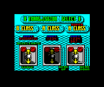Super Monaco GP (ZX Spectrum) screenshot: The standard range of transmissions