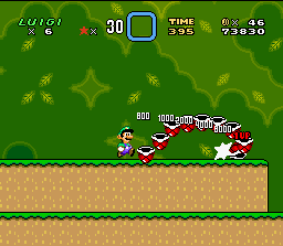 Super Mario All-Stars + Super Mario World (SNES) screenshot: Try catch a turtle shell and eliminate many enemies (at least 8) simultaneously... 1-UP!