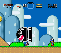 Super Mario All-Stars + Super Mario World (SNES) screenshot: Mario is ducked to protect your skin...