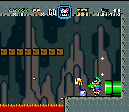 Super Mario All-Stars + Super Mario World (SNES) screenshot: In this bug, you have the crazy capacity of spit fishes... It's true!