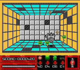 Super Glove Ball (NES) screenshot: Shooting the ball to break more bricks.