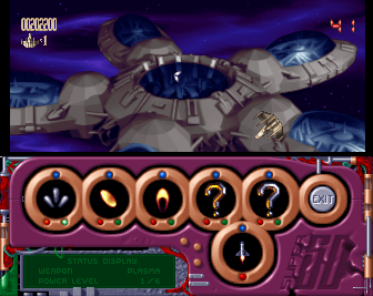 Super Stardust (Amiga) screenshot: The weapon selection screen.