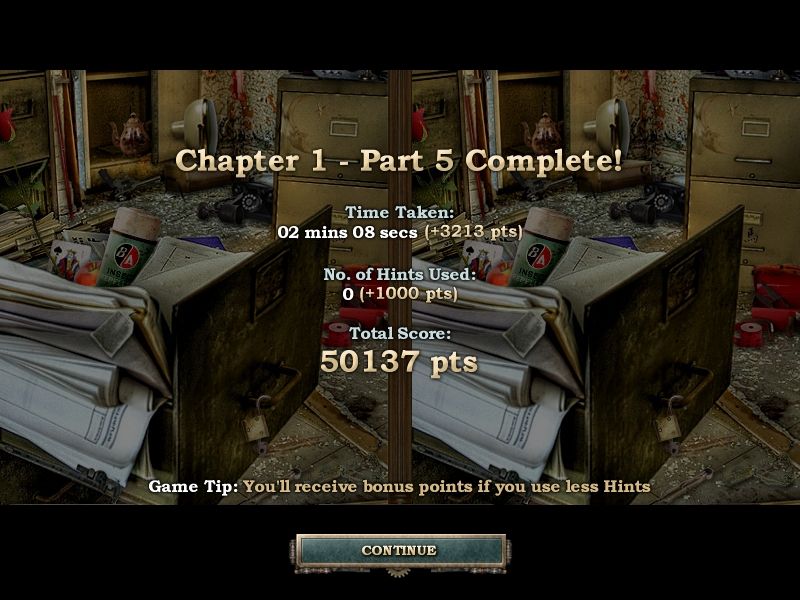Cate West: The Vanishing Files (Windows) screenshot: And he did it! It concludes the Part 5 and ends this chapter. At the end of each part you can see your score.