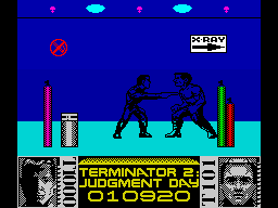 Terminator 2: Judgment Day (ZX Spectrum) screenshot: Level 4 - Fight with T1000 in the hospital