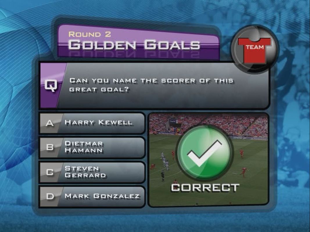 Terry Venables' GOAL! (DVD Player) screenshot: Round Two: Golden Goals<br>A typical first question for this round