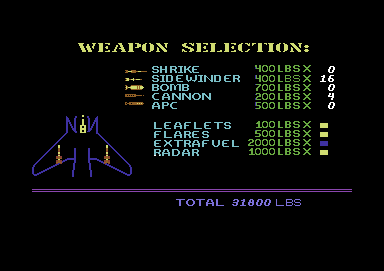 Thud Ridge: American Aces in 'Nam (Commodore 64) screenshot: What would work best to destroy an airhead?