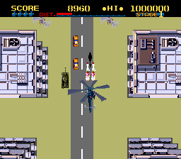 ThunderBlade (TurboGrafx-16) screenshot: Launched two missiles (top-down perspective)