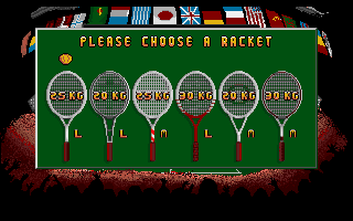 Tie Break (DOS) screenshot: Choosing a racket (VGA).