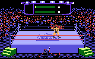 Title Match Pro Wrestling (Atari 7800) screenshot: My player is getting tossed around the ring