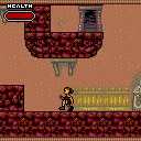 Tomb Raider: Quest for Cinnabar (ExEn) screenshot: The game is a side scrolling game where the goal is to reach the final door of the level. Here it is above, you will have to find a way to reach it.