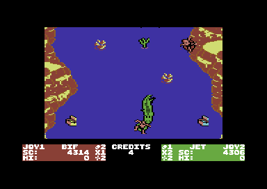 Toobin' (Commodore 64) screenshot: Watch the crocodile