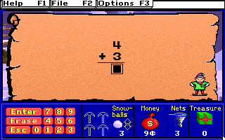 Treasure MathStorm! (DOS) screenshot: Now answer a math question! (MCGA/VGA)