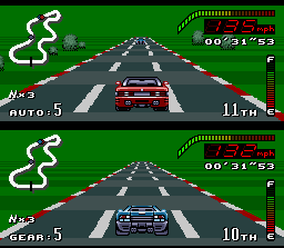 Top Gear (SNES) screenshot: Of an extensive declivity, you can see its adversary very far...