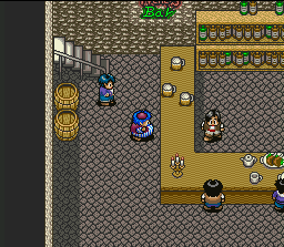 Torneko no Daibōken: Fushigi no Dungeon (SNES) screenshot: With enough extra money, Torneko is able to build a bar... naturally this will make him more popular
