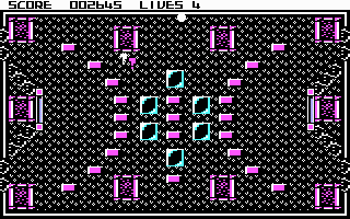 TRAZ (DOS) screenshot: A paddle on the left and one on the right
