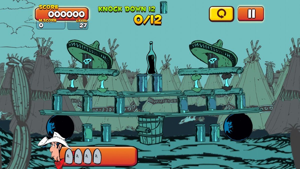 Lucky Luke: Shoot & Hit (Android) screenshot: Some cans in sombreros
