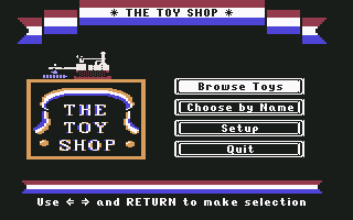 The Toy Shop (Commodore 64) screenshot: Main menu