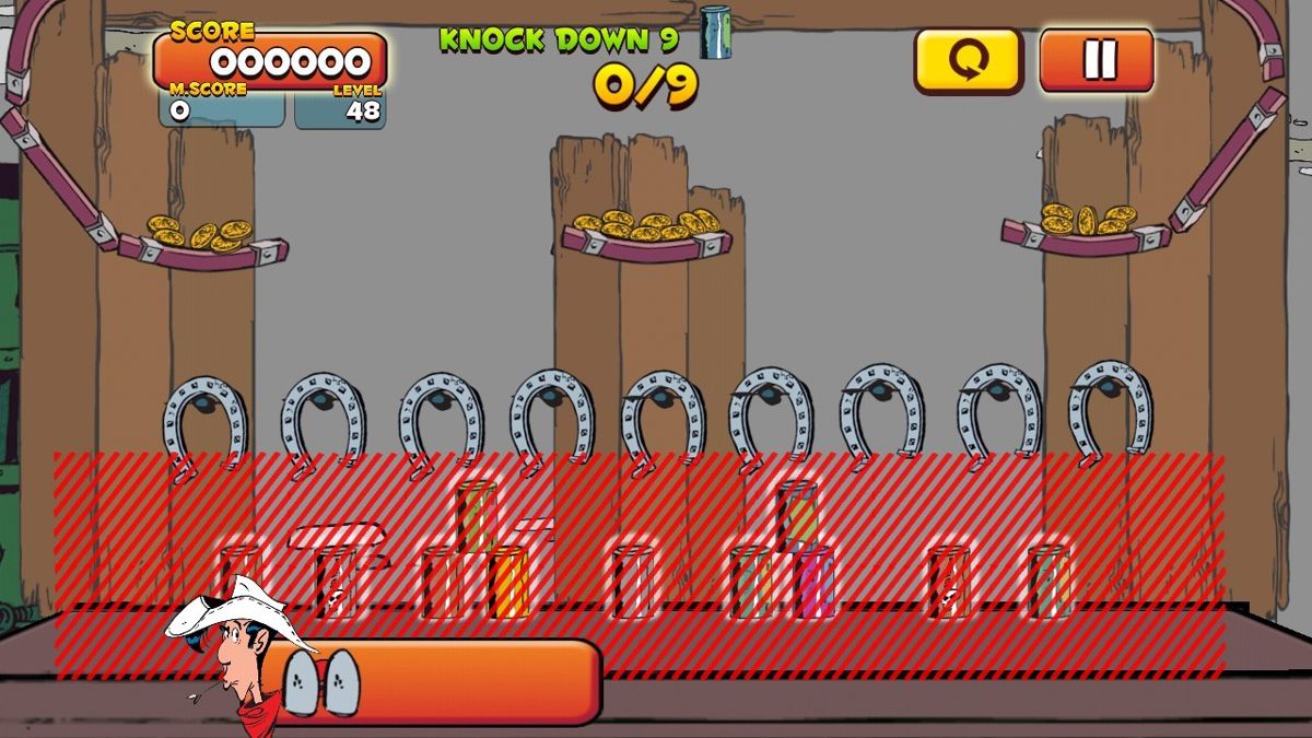 Lucky Luke: Shoot & Hit (Android) screenshot: May a line of horseshoes be controlled by coins?