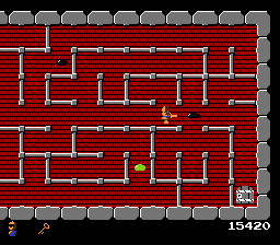 The Tower of Druaga (NES) screenshot: At Floor 2 you'll have to fight those black slimes, which are faster than the green ones.