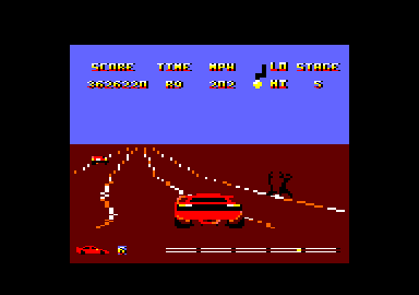 Twin Turbo V8 (Amstrad CPC) screenshot: In the home stretch, the last leg of the race.