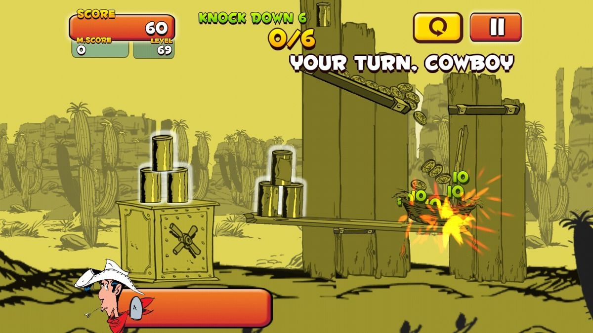 Lucky Luke: Shoot & Hit (Android) screenshot: Collecting the falling coins