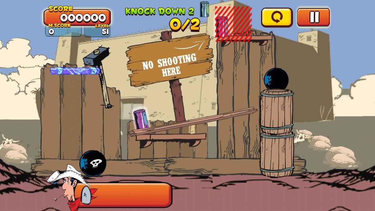 Lucky Luke: Shoot & Hit (Android) screenshot: Shooting is not allowed for certain places on the screen