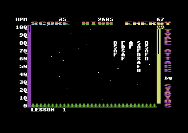 Type Attack (Commodore 64) screenshot: Got to hit some d's and f's now