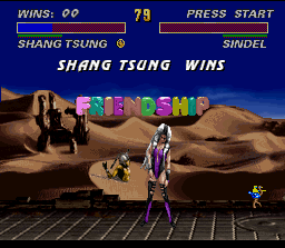 Ultimate Mortal Kombat 3 (SNES) screenshot: During the friendship, Shang Tsung morphs into... Joust!