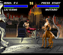 Ultimate Mortal Kombat 3 (SNES) screenshot: Before to fight against the final boss, face a tough challenge: Motaro!