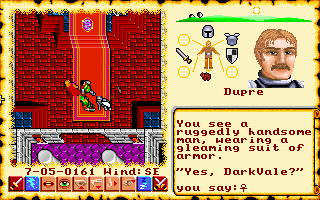 Ultima VI: The False Prophet (DOS) screenshot: Dupre - Warrior, Traveller, Companion and Friend