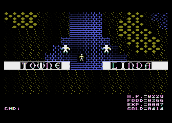 Ultima II: The Revenge of the Enchantress... (Atari 8-bit) screenshot: Entering a town.