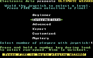 Ultimate Wizard (Commodore 64) screenshot: Setting up game options
