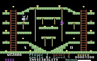 Ultimate Wizard (Commodore 64) screenshot: Climbing down a rope...