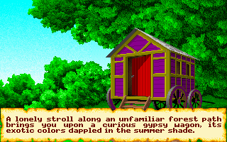 Ultima VI: The False Prophet (DOS) screenshot: Character Creation - The legendary gypsy wagon...
