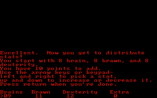 Untima IX: Descension (DOS) screenshot: Generating a character.