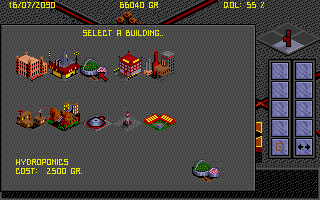 Utopia: The Creation of a Nation (DOS) screenshot: Picking a building.