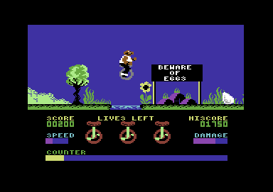 Velocipede II (Commodore 64) screenshot: Jumping