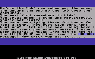 Subsunk (Commodore 64) screenshot: ... and so our courageous reported hides